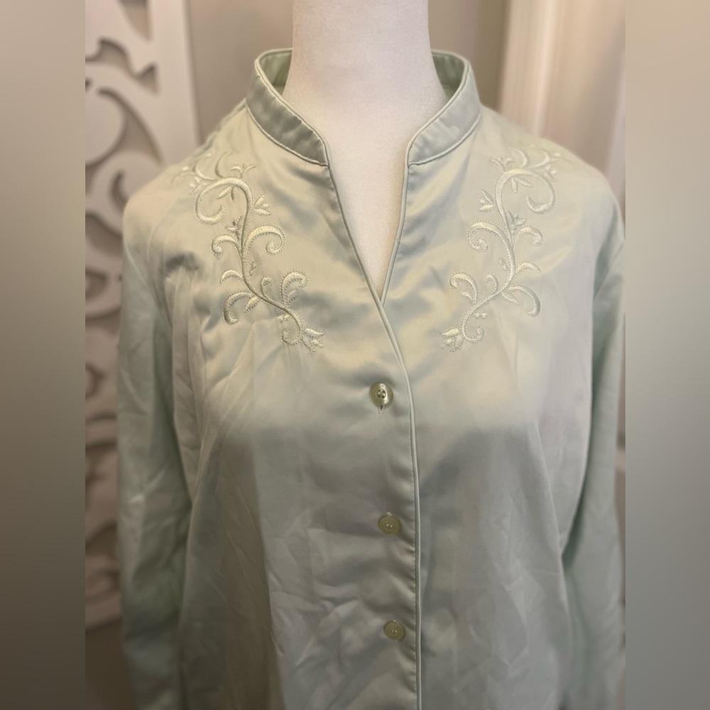 Charter Club luxurious Vintage Light Green pajama set button down w- pants
